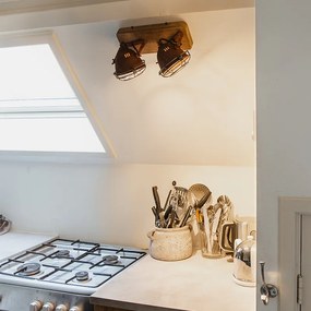 Spotlight industrial ruginiu-maroniu cu lemn inclinabil 2 lumini - Gina