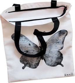 Sacosa de Panza pentru Cumparaturi, Geanta Tote, model Watercolor Butterfly 2, Cu fermoar, 38x34.5 cm, Alba, BEKZ®