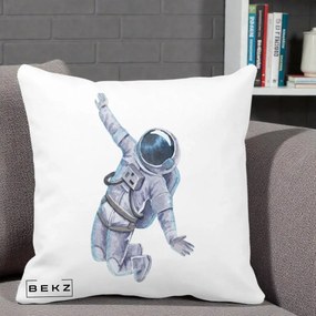 Perna Decorativa Astronaut Acuarela Zbor, 40x40 cm, Alba Mata, Husa Detasabila, Perna Inclusa, BEKZ®