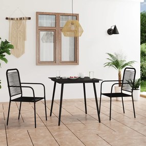 3058277  3 Piece Garden Dining Set Cotton Rope and Steel Black (48568+312157) 3