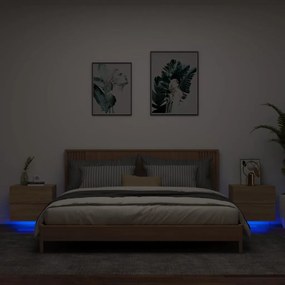 vidaXL Noptiere montate pe perete cu lumini LED, 2 buc., stejar sonoma