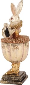 Cutie decorativă din polirășină, multicolor, iepure cu ceas, 35,5 x 14,5 x 13 cm, „Lièvre”