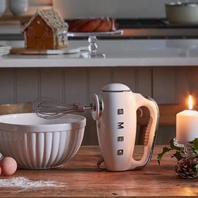Mixer manual SMEG 50's Style HMF01CREU, 250 W, 9 viteze, Functie Turbo, Afisaj LED, Timer, Accesorii, Crem