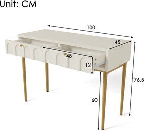 Toaletă elegantă cu 2 sertare, 100x76,5x45 cm, Alb crem
