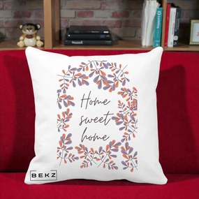 Perna Decorativa Home Sweet Home Frunze Colorate, 40x40 cm, Alba Mata, Husa Detasabila, Perna Inclusa, BEKZ®