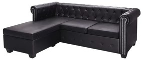 Canapea neagra Chesterfield,piele artificiala,cadru din lemn