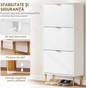 HOMCOM Dulap de pantofi pentru 18 perechi de pantofi cu 3 sertare rabatabile Alb | Aosom Romania