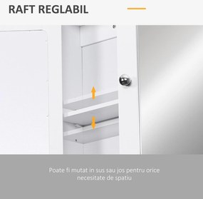 HomCom Dulap de Baie cu Oglindă, Spațiu Depozitare, 56x13x58 cm, Design Modern, Alb | Aosom Romania