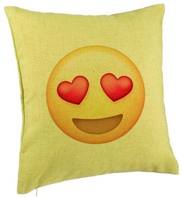 Perna Decorativa, Model Emoji Fata cu Inimi, 40x40 cm, Verde, Husa Detasabila, Burduf