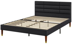 HOMCOM Cadru de pat dublu pentru 2 persoane cu somier cu lamele și cap de pat tapitat compatibil cu salteaua 140 x 200 cm, negru | Aosom Romania