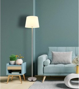 Lampadar de podea metal nickel abajur textil alb JORIS