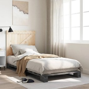 vidaXL Cadru de pat cu tăblie, gri, 90x200 cm, lemn masiv de pin