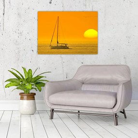 Tablou pe sticlă - Barca în mijlocul mării (70x50 cm)