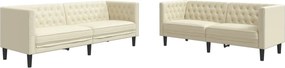 vidaXL Set canapele Chesterfield cu 2 locuri, crem, piele eco.