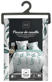 Lenjerie de pat albă-verde din bumbac percal pentru pat dublu, extinsă 240x220 cm Wendy – douceur d'intérieur