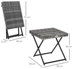 Outsunny Măsuță Pliabilă pentru Grădină din Ratan Sintetic și Oțel Spațiu-Eficient 40x40x40cm Gri | Aosom Romania