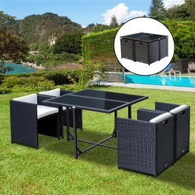 Outsunny Set Mobilier de Grădină cu Masă de Prânz, 4 Scaune și Perne, 109x109x72 cm, Negru | Aosom Romania