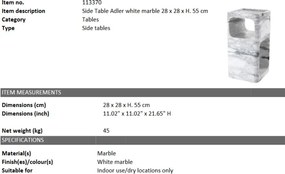 Masuta laterala design LUX Adler, marmura alba 113370 HZ