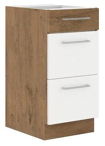 Dulap inferior de bucătărie Woody 40 D 3S BB (Stejar lancelot + alb lucios). Promo -17%. 1070022
