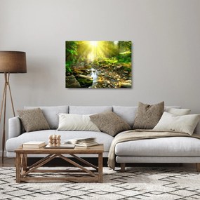 Tablou pe sticlă cu râul în pădurea verde (70x50 cm)