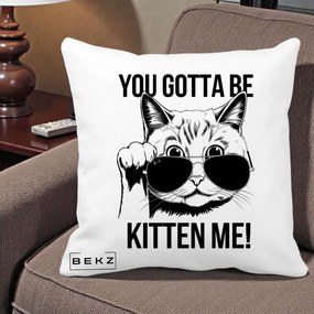 Perna Decorativa You Gotta Be Kitten Me!, 40x40 cm, Alba Mata, Husa Detasabila, Perna Inclusa, BEKZ®