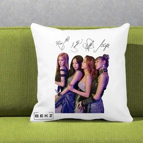 Perna Personalizata K-pop BLACKPINK Fotografie Grup Autografe Deasupra, 40x40 cm, Alba Mata, Husa Detasabila, Perna Inclusa, BEKZ®