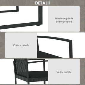 Outsunny Set Mobilier de Grădină din Ratan PP 5 Piese, Canapea cu Perne, Set Canapea pentru Exterior, Negru | Aosom Romania