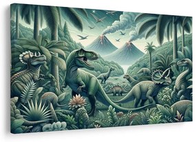 Tablou dinozauri în junglă cu vulcani