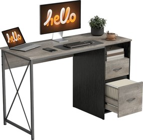 HOMCOM Masă pentru calculator 120x50 cm Birou industrial cu compartiment și 2 sertare pentru birou Gri deschis | Aosom Romania
