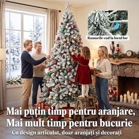 HOMCOM Brad Artificial de Crăciun 180 cm cu 650 Ramuri Ignifuge, Efect Înzăpezit Realist și Bază din Oțel, Verde și Alb | Aosom Romania