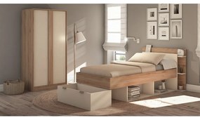 Pat alb/în culoare naturală cu aspect de lemn de stejar cu spațiu de depozitare fără somieră 90x200 cm Albo – Marckeric