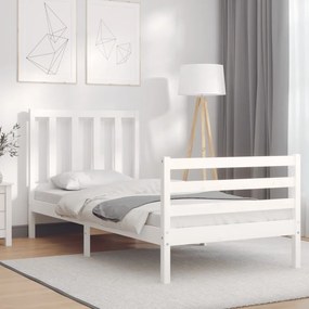 3193822 vidaXL Cadru de pat cu tăblie single, alb, lemn masiv