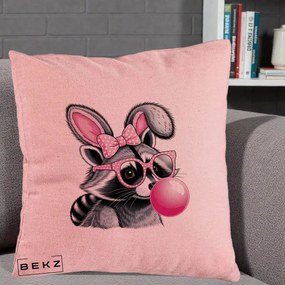 Perna Decorativa Raton cu Urechi de Iepure si Guma de Mestecat, 40x40 cm, Roz, Husa Detasabila, Perna Inclusa, BEKZ®