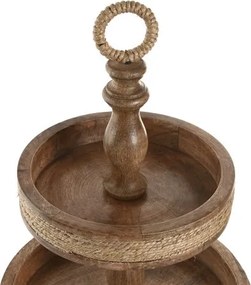 Etajeră decorativă 3 niveluri Cottage maro din lemn de mango cu structură din frânghie, "Rovena"