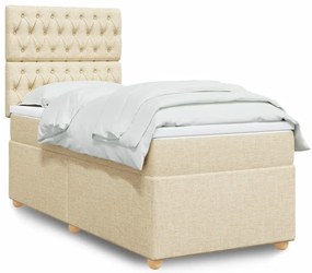 vidaXL Pat box spring cu saltea, crem, 90x190 cm, textil