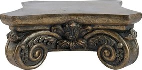 Postament decorativ din polirășină, auriu, în formă de capitel clasic, cu spirale și floare sculptată în relief, 12 x 27 cm, „Opaline”