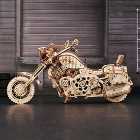 Puzzle mecanic 3D din lemn, motocicletă RoboTime