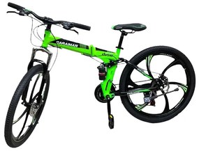 Bicicleta Caraiman, pliabila, roti 26 inch, cu dubla suspensie, frane pe disc, verde, BC60