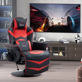 HOMCOM Fotoliu de gaming, Funcție de masaj, spătar înclinabil, suport de picioare, până la 120 kg, cadru din oțel, piele ecologică, Roșu | Aosom Romania