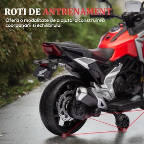AIYAPLAY Motocicletă Electrică pentru Copii 3-6 ani, Motocilcetă cu Faruri, Muzică și Roți, Motocicletă de Jucărie din PP și Metal, 107x46x75 cm, Roșu