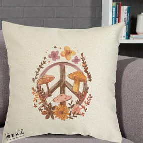 Perna Decorativa Peace Sign Ciuperci Floral, 40x40 cm, Ecru, Husa Detasabila, Perna Inclusa, BEKZ®