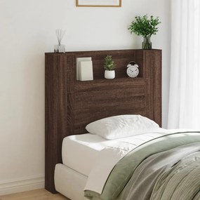 839237 vidaXL Tăblie de pat cu dulap și LED, stejar maro, 100x16,5x103,5 cm