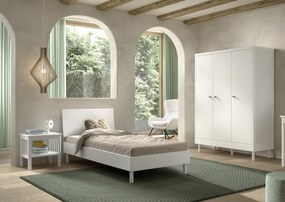 Set Mobilier Camera Copii Forrest Beech, Pat 90x200 cm, Dulap cu 3 Uși și Noptieră, din Lemn de Fag Lăcuit Alb – Vipack