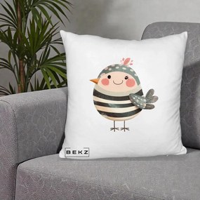 Perna Decorativa Pui Kawaii Teal cu Flori, 40x40 cm, Alb Pufos, Husa Detasabila, Perna Inclusa, BEKZ®