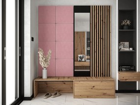 Mobilier hol Anrolat I (Stejar artisan + Negru + Roz) (cu oglindă). 1104700