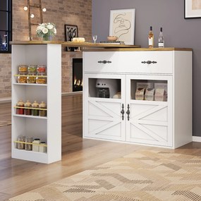 Masă de bar extensibilă cu spațiu de depozitare și funcție de rotire 360°, alb | Aosom Romania