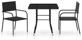 Set mobilier de gradina, 3 piese, negru, poliratan Negru, Lungime masa 80 cm, 2