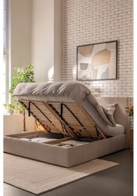 Pat dublu tapițat bej cu spațiu de depozitare cu saltea/ grătar 160x200 cm Thessa Pillow - Bonami Selection