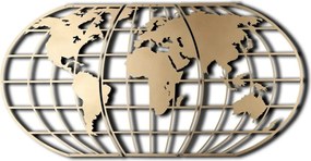 Decoratiune perete WORLD MAP GLOBE, auriu, metal, 120x60 cm