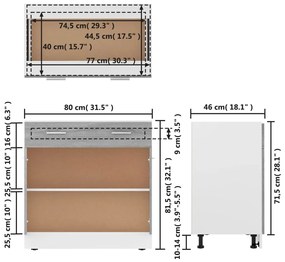 Dulap inferior cu sertar gri sonoma 80x46x81,5cm lemn prelucrat sonoma gri, 1